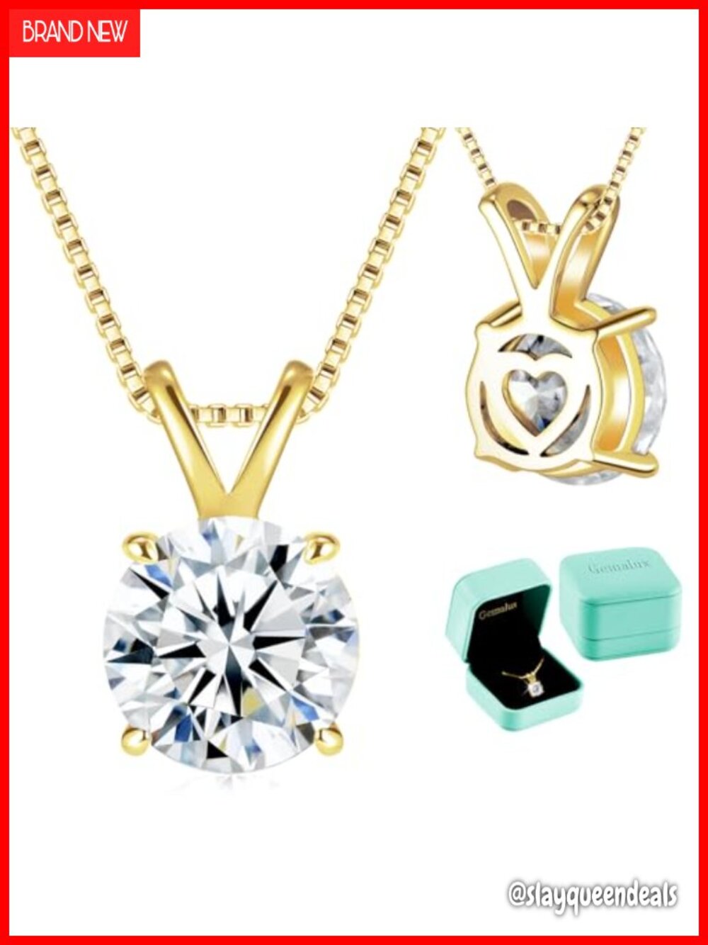 Moissanite Solitaire Necklace 925 Sterling Silver 14K Gold Plated Pendant